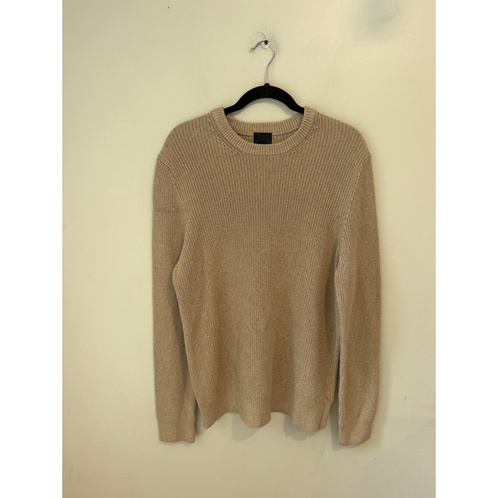 HM Tan Beige Ribbed Knit Crewneck Sweater Mens XL Cotton Blend Pullover